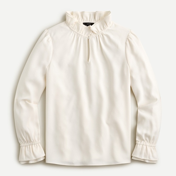 J. Crew Tops - New J.CREW Size M Ruffleneck Top in 365 Crepe Ivory